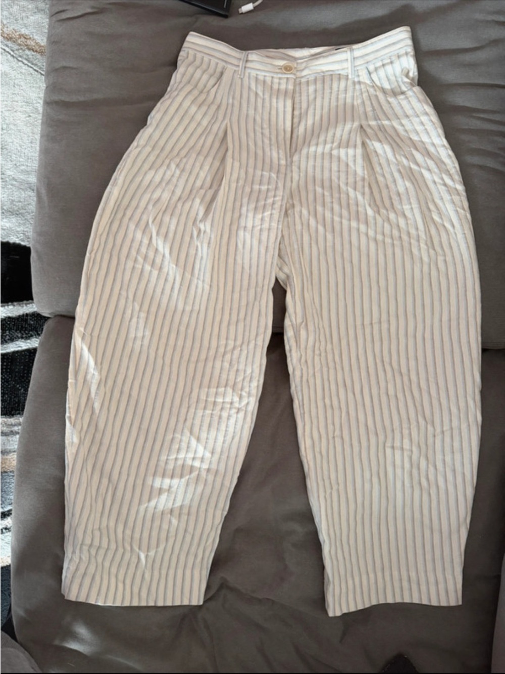 Zara Cream Trousers with Blue Pinstripes